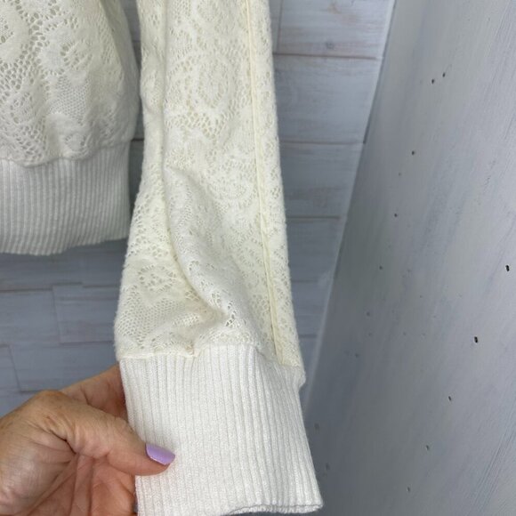 Anthropologie Saturday/Sunday Mission Ivory Quilted Lace Bomber Zip-up Jacket L - Picture 4 of 11
